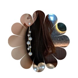 Yheakne Boho Pearl Drop Dangle Earring Gold Long Tassel Pearl Earrings Vintage Pearl Necklace Earrings Festival Statement Earrings Jewellery for Women and Girls, Alloy Steel