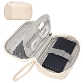 Toplive Travel Electronics Organizer, Cable Organizer Bag Pouch Portable Electronic Organizer Travel Essentials Case, Portable All-in-One Storage Bag for Cables, SD Cards, Earphone (Beige)