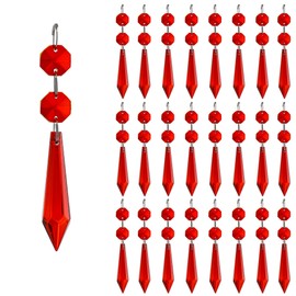 HDCRYSTALGIFTS 55mm Red Crystal Icicle Prisms Chandelier Drop Pendants with Two Beads Lamp Candelabra Parts, Pack of 25