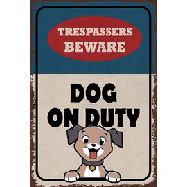 mrdeco Metal Sign 20 x 30 cm Curved Trespassers Beware Dog on Duty Decorative Tin Sign