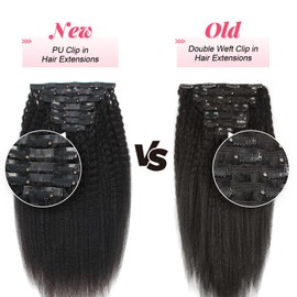 Sassina Seamless Kinky Straight Hair Clip ins 16inch 120g Natural Black Kinky Straight Clip In Hair Extensions Real Human Hair Double Weft PU Clip ins for Black Women 7 Pieces per set