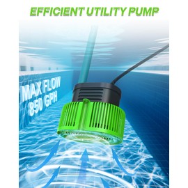 Pool Cover Pump above Ground - Submersible Water Sump Pump Swimming Water Removal Pumps, with Drainage Hose & 25 Feet Extra Long Power Cord, 850 GPH inGround, 3 Adapters