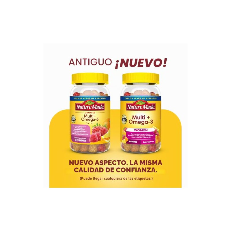 Nature Made Multivitaminas en gomitas para mujer con omega-3, 80