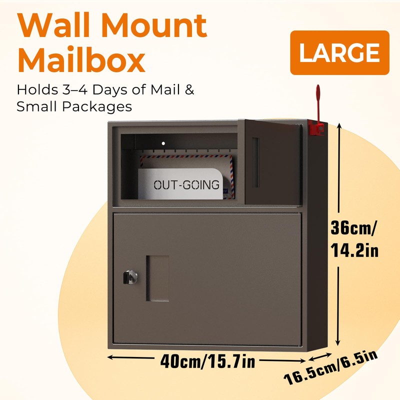 WeHere Wall-Mount Mailbox for Outside, Galvanized Steel Rust-Proof Mailboxes, Large