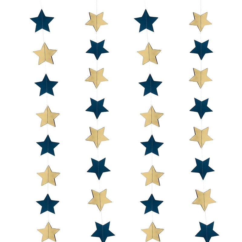 Mefuny 30 Feet Navy Blue Gold Party Decorations Paper Star