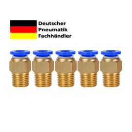 Pneumatic Push-in Fitting 1/8 Inch to 6 mm Pack of 5 Push In Compressed Air Connection Plug Connection Industrial Quality