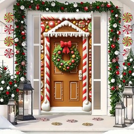 BlissYard Christmas Gingerbread House Party Decorations, Gingerbread House Door Cover Banner and Welcome Christmas Porch Sign Hanging Banner for Winter Christmas Party Supplies Indoor Outdoor 71 x 35