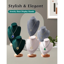 TINGSING Velvet Necklace Display Stand Jewelry Bust Display Stands with Wood Base Mannequin Necklace Pendant Chain Holder Organizer for Jewelry Showcase, Boutiques, Trade Show, Medium，Beige