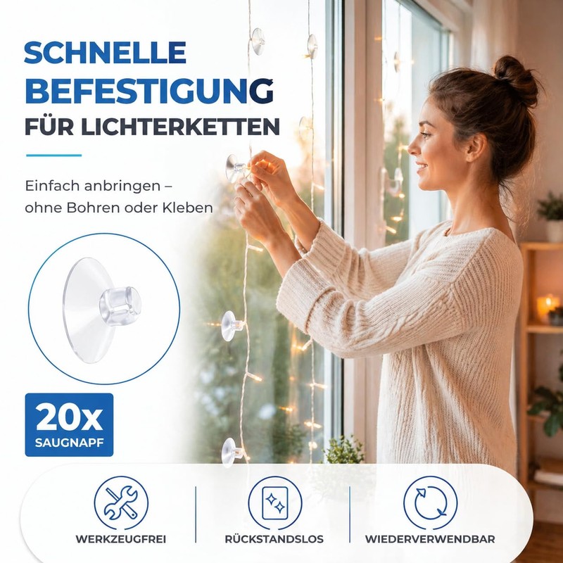MERRYXMAS 20 x suction cups for fairy lights, suction hooks,