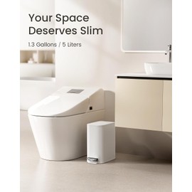 Cesun - Bote de basura pequeño para baño con tapa, cierre suave, pedal de paso, bote de basura de acero inoxidable de 5 litros/1.3 galones con cubeta interior extraíble, cesta de basura para baño