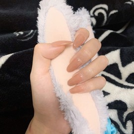 MENGSOOD Tips-Coffin 24pcs Press on Nails Nude Jelly Tip Fake Manicure French Full Cover Reusable Opaque Soft Gel Made Prefect & Natural Fit Medium Length False Tips Artificial Finger Manicure for Women and Girls (Pure Color)