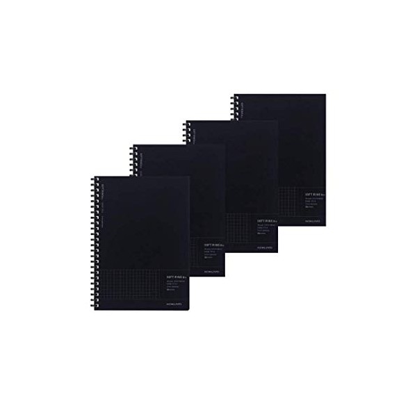 Kokuyo Soft Ring Notebook Biz ( Edge Title ) A5, 5mm Grid 50 Sheets Black (ス-SJ231S5-D) - 4 Pack