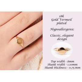Silver Smile - 18k Gold Vermeil Signet Ring for women, and Mom, Hypoallergenic, Fashion Rings, Dainty and Stackable, Dressy & Everyday Rings, Comes in a Gift Box