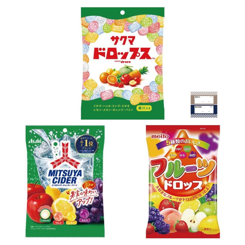 Fruit Candy Candy Candy 3 Types Sakuma Drops Mitsuya Cider