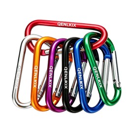 QENLKIX Carabiner, High Strength, Aluminum Alloy, Outdoor, 2.2 inches (5.6 cm), Ultra Lightweight, D-Ring, Rust-proof, Guy Rope, Fishing, Set of 7 Random Colors