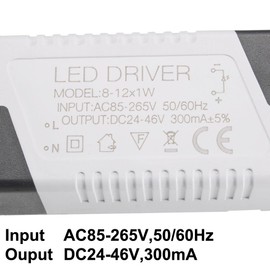 sourcing map LED Driver 8-12W Constant Current 300mA High Performance AC 85-265V Output 24-46V DC Connection External Power Supply Ceiling Light Rectifier Transformer