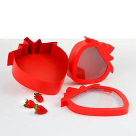 UNIKPACKAGING Set of 2 pcs, Strawberry Shaped Flower Gift Box, with Clear Lid, for Luxury Style Flower and Gift Arrangements (Red)