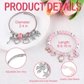 YUZHEJIE Kawaii Cute Kitty Bracelet Gifts Stuff Adjustable Stainless Steel Cartoon Bracelet and Crystal Bead Friendship Bracelets Birthday Jewelry for Gir Women Girlfriend Best Friend Sister Niece (White Diamond + Crystal Stone)