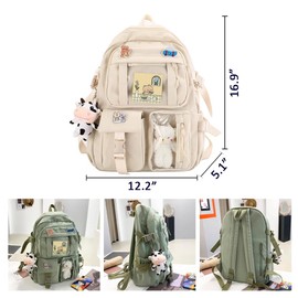 ChenLee Kawaii Backpack Rucksack Aesthetic Student Bookbags with Kawaii Pin and Pendants Accessories for Teen Girls