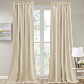 StangH 102 inches Beige Velvet Curtains Luxury Rod Pocket Decor for Living Room, Thermal Insulated Window Drapes Soundproof Light Dampening for Bedroom/Hallway, W52 x L102, 2 Panels