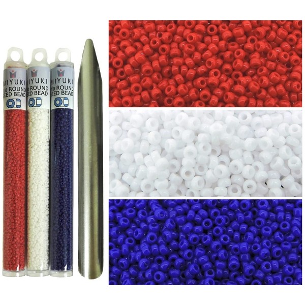 Miyuki Seed Beads Bundle, Size 11/0, Red, White and Blue