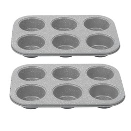 Salter® COMBO-5357 Marble Collection Carbon Steel Non Stick 6 Cup Muffin Tray, Set of 2, Grey