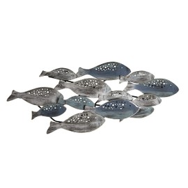 Danya B. School of Fish Modern Metal Wall Art, Perfect for Coastal, Nautical, Beach, or Boat Decor, Collector, Vacation House, Blues and Silver Wall Art