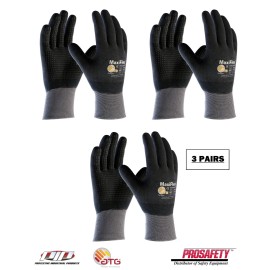 PIP 34-846 ATG MaxiFlex Micro Foam Nitrile Grip WORK GLOVES Dotted Palms 3 PAIR - XLarge