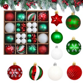 44Pcs Christmas Ball Plastic Christmas Ornament Decorative Bauble Hanging Christmas Decoration For Holiday Party Wedding Decorations Home Festival Decors Christmas Tree Decoration (Red white green)