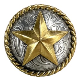 Leather Craft Rope Edge Star Conchos Western Saddle Headstall Belt Concho Screw Back-Pack of 5 pcs (Antique Gold, 1")