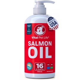 Salmon Oil for Dogs & Cats - Healthy Skin & Coat, Fish Oil, Omega 3 EPA DHA, Liquid Food Supplement for Pets, Supports Joint & Bone Health, Natural Allergy & Inflammation Defense, 16 oz