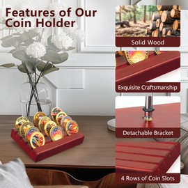 YRCKUDZKG Challenge Coin Display, Military Coin Holder Display with Solid Wood, 4 Rows Army Coin Display Case Rack Holds 12 Coins, Wooden Small Slotted Display Stands (Mahogany Finish)