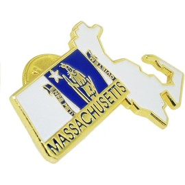 PinMart Massachusetts Shape Flag Lapel Pin – Complete United States of America Pin Set – Gold Plated Enamel US State Shirt Pins – Great Commemorative/Promotional Gift