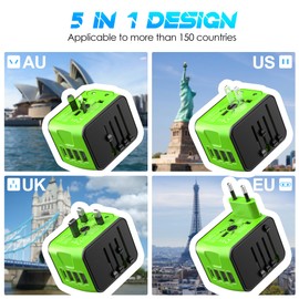 ISIX International Travel Adapter Universal Power Adapter Worldwide All in One 4 USB Perfect for European US, EU, UK, AUS,Asia 200+ Countries