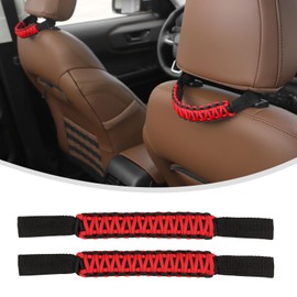 Linskip Paracord Headrest Grab Handles, Rear Seat Passenger Handle Assist Support, Universal Car Accessories-Interior Accessories-Seat Accessories(Black/Red)