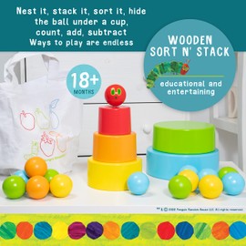 KIDS PREFERRED World of Eric Carle The Very Hungry Caterpillar Wooden Sort and Stack Bowls and Balls Set – Wooden Educational Toy with 5 Bowls and 15 Balls