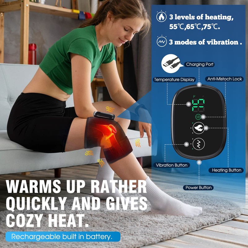 MOAJAZA Knee Massager with Heat and Vibration, Heating Pad for