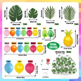 120Pcs Tropical Party Decorations - Hawaiian Balloons, Tropical Balloons & Palm Tree Balloons Set, Luau Party Decorations, Palm Leaves Monstera, Aloha Party Decor