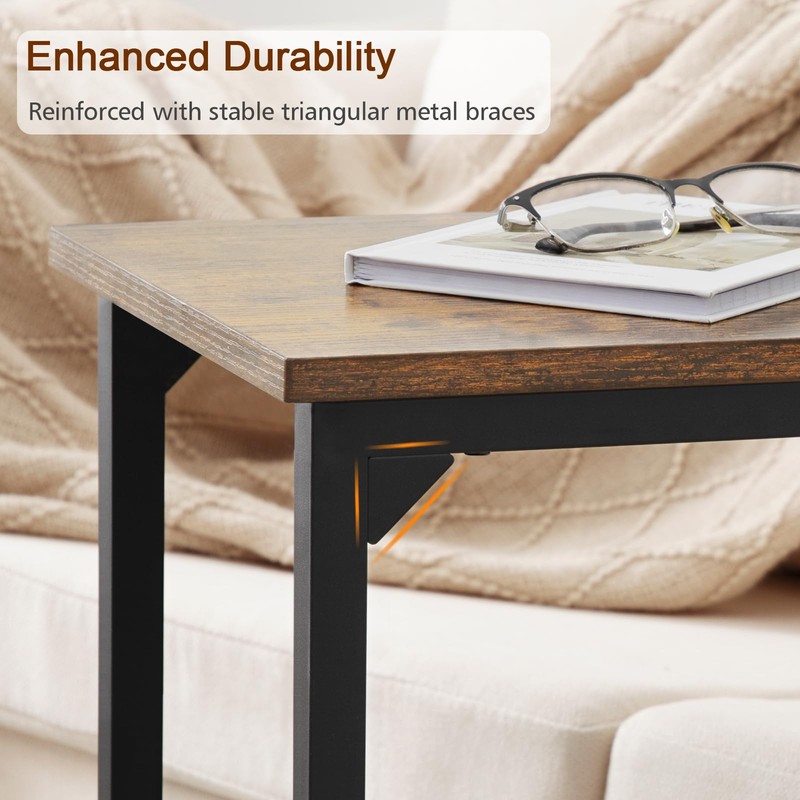 AMHANCIBLE C Shaped End Table, Slide Under Couch Table for