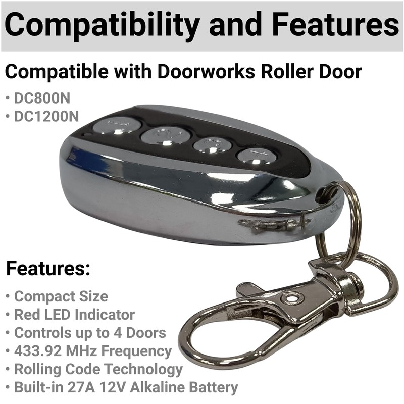 QSDIYRF Garage Remote Compatible with Doorworks Roller Door DC800N DC1200N