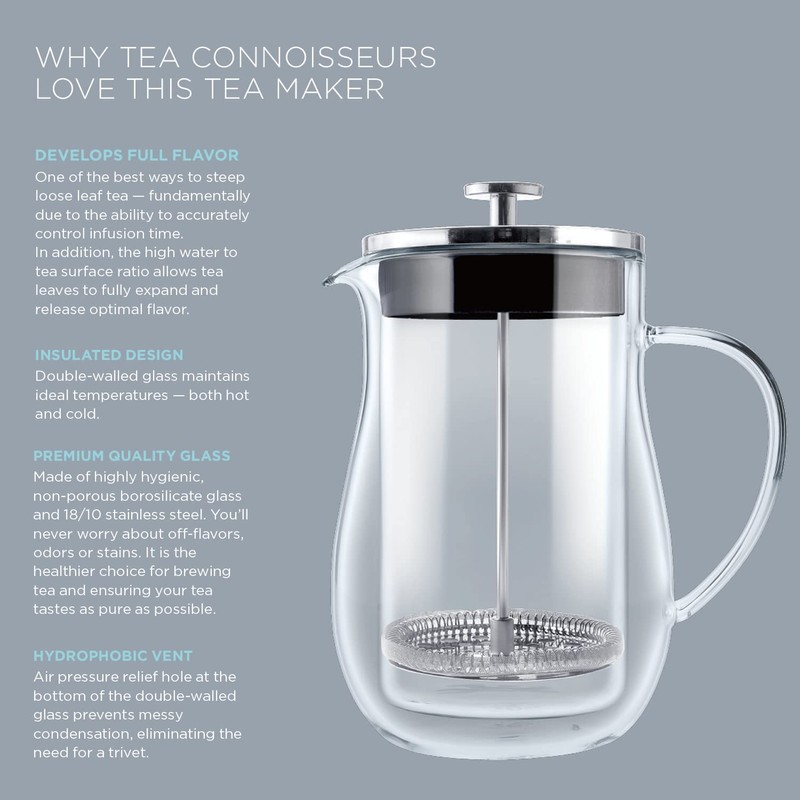 Teabloom Louvre Insulated Glass Tea Press - 34 OZ (4