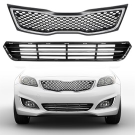 HECASA Upper+Lower Bumper Grille Compatible with 2014-2015 Kia Optima Front Bumper Radiator Grill Plastic Chrome Black+Silvery