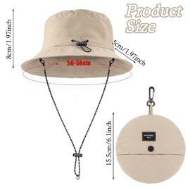 FveVqe Safari Hat, Bucket Hat with String, Waterproof Foldable Wide Brim UV Protection Boonie with Adjustable Chin Strap for Hiking Camping (Khaki)
