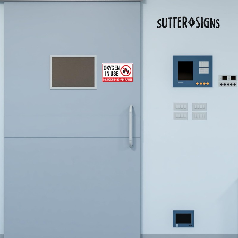 Oxygen in Use No Smoking No Open Flames Stickers, Weatherproof
