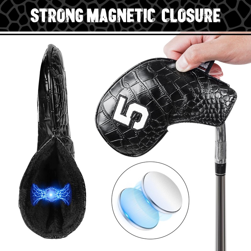 Craftsman Golf 11pcs/set Black Crocodile Pattern Iron Headcover Cover Set