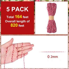 Flintronic 250 m Red and White Cotton Cord, 100% Cotton Bakers Twine, Craft Cord, Ideal for Baking, DIY Crafts, Christmas Decoration, Gifts Wrapping
