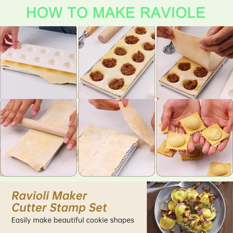 8 Pcs Ravioli Mold Set Include Ravioli Maker Press ，Dough