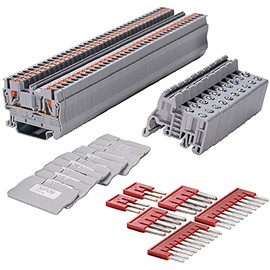 SIPUN ST2-2.5 Din Rail Terminal Block Spring Push in PT Type 2.5mm Screwless Wire Terminal 50 Pcs with Cover End Stop Jumper
