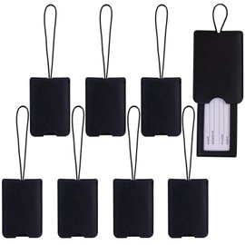 Framendino, 8 Pack PU Leather Luggage Tags with Privacy Cover and Name ID Card for Suitcases Travel Labels