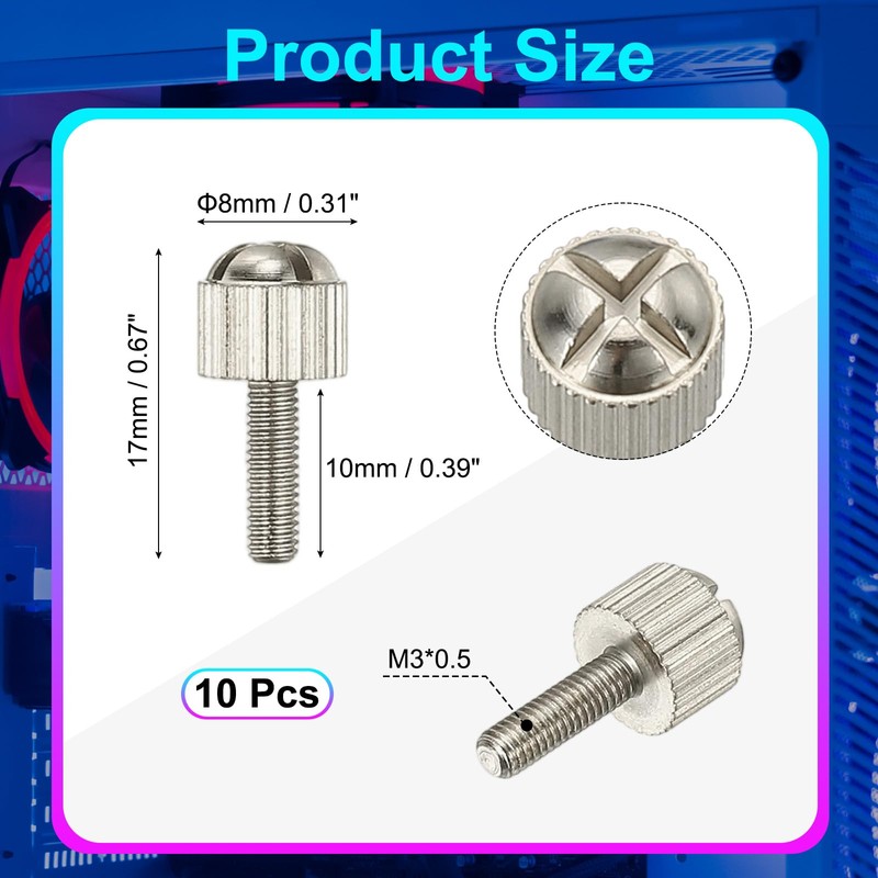 sourcing map 10 Pcs Computer Case Thumb Screws, M3x10 Thread